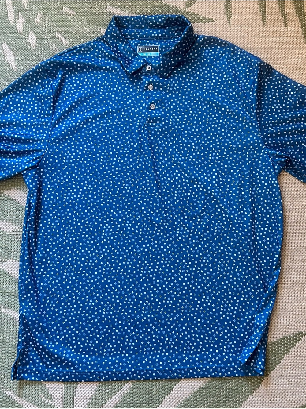 PGA Tour Royal Blue with Small White/Blue Geometric Print Polo